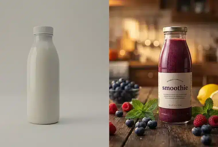 Vergleich zwischen einem generischen Stockfoto und einem professionellen Produktfoto einer Foodmarke mit frischen Zutaten