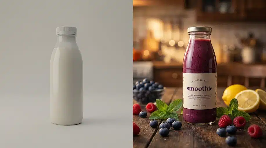 Vergleich zwischen einem generischen Stockfoto und einem professionellen Produktfoto einer Foodmarke mit frischen Zutaten